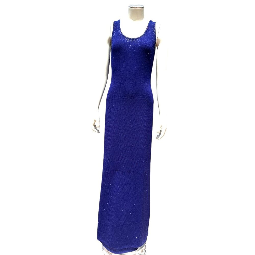 Vintage Dress by St John 2 Royal Purple Santana Knit Maxi Rhinestone Sparkle Gow - Picture 2 of 16